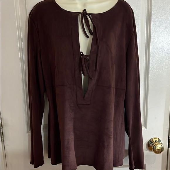 INC International Concepts XL browm faux suede Keyhole Tie Front Long Sleeve - Picture 1 of 10